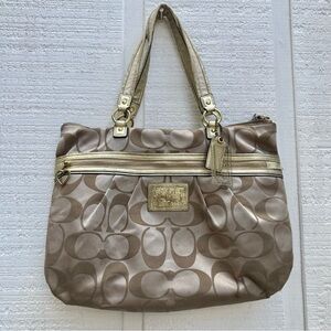 Coach Daisy Poppy Glam Tote Bag Khaki Beige Gold F20026